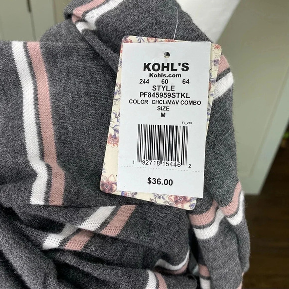 NWT Pink Republic Pink White and Gray Striped Pullover Sweater With Scoop Neck - Picture 9 of 14